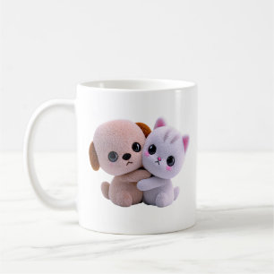 Caneca De Café Abraço de Cachorrinho e Gatito Fofo