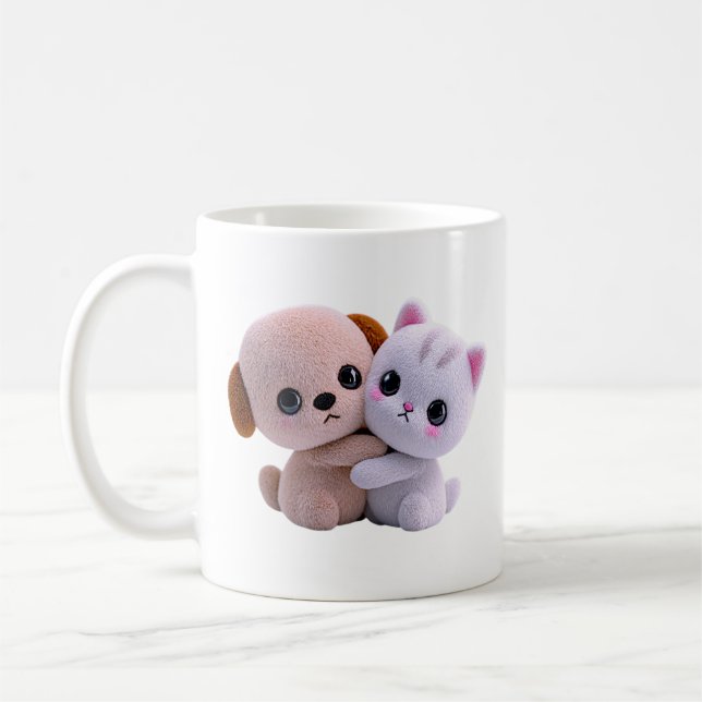 Caneca De Café Abraço de Cachorrinho e Gatito Fofo (Esquerda)