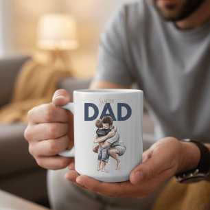 Caneca De Café Abraço emocionais de super pai e filho em aquarela