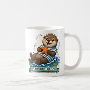 Caneca De Café Abraços de Lontra Lontra Flutuante Abraçando uma E