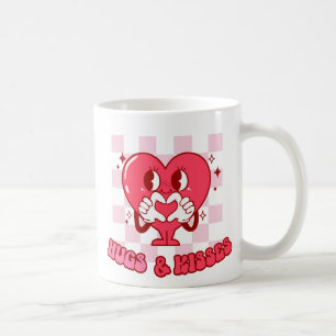 Caneca De Café "Abraços e beijos" Coração Cor-de-Rosa Bonita e