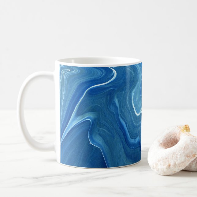 Caneca De Café Abstração do Agato Marinho Azul (Com Donut)
