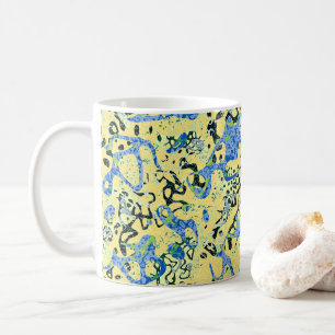 Caneca De Café Abstração do Gráfico Preto Amarelo Azul