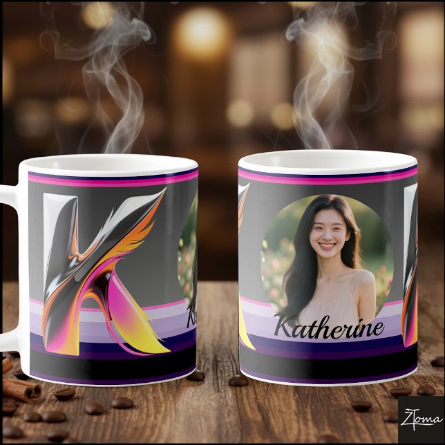 Caneca De Café Abstract Fluid Letter K Neon Feather (This is a sample design. There are several models to choose from, with the name and color changed.
)