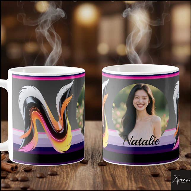 Caneca De Café Abstract Fluid Letter N Neon Feather (This is a sample design. There are several models to choose from, with the name and color changed.
)