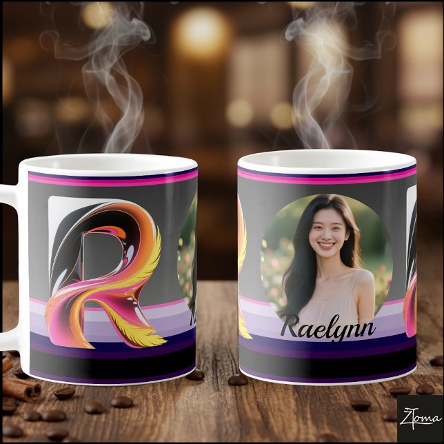 Caneca De Café Abstract Fluid Letter R Neon Feather (This is a sample design. There are several models to choose from, with the name and color changed.
)