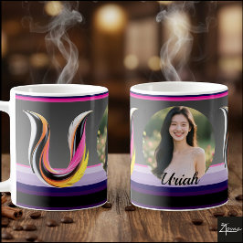 Caneca De Café Abstract Fluid Letter U Neon Feather