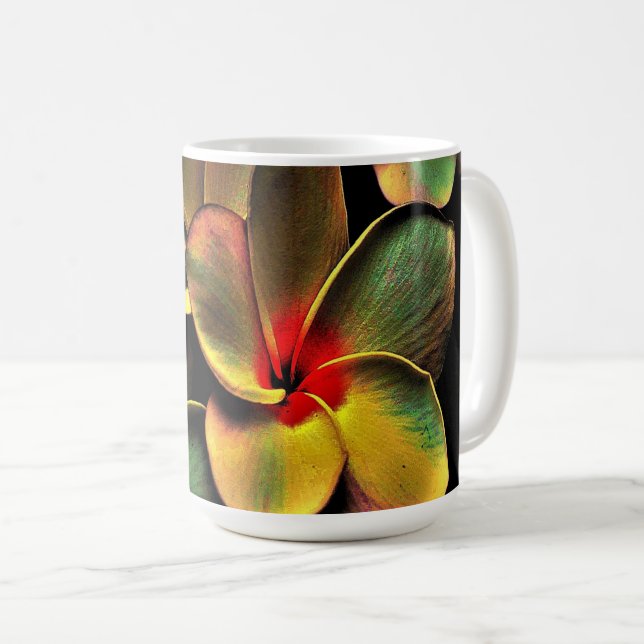 Caneca De Café Abstract Green Yellow Red Fractal Art Flower (Frente Esquerda)