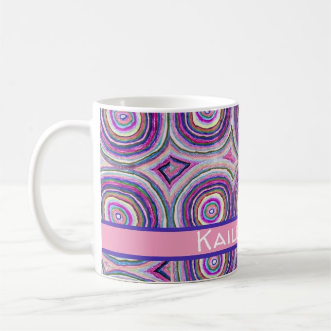 Caneca De Café Abstract Modern Personalized  Pink Purple Circles (Esquerda)