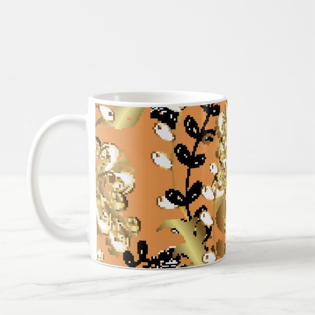 Caneca De Café abstract pattern on orange yellow background with  (Esquerda)