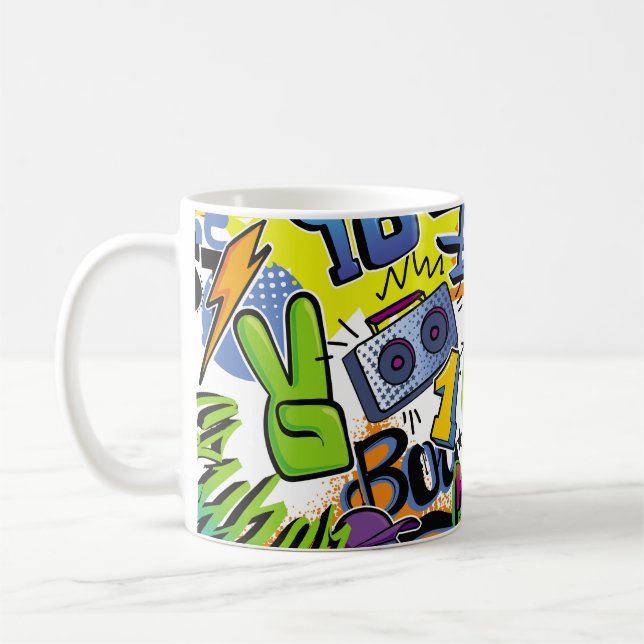 Caneca De Café Abstract seamless comics pattern with palm tree, h (Esquerda)