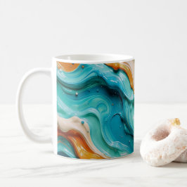 Caneca De Café Abstract Swirling Teal and Orange Glossy Fluid 