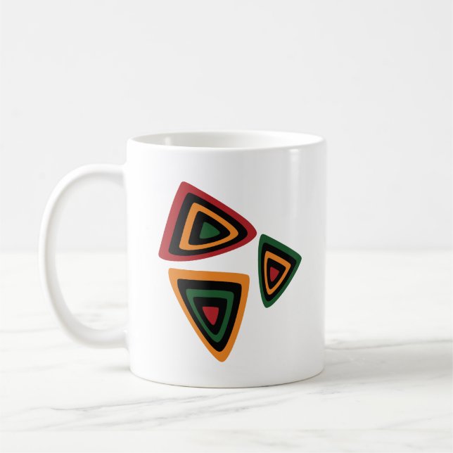 Caneca De Café Abstract Tribal Shapes Pattern in Red, Gold, Green (Esquerda)