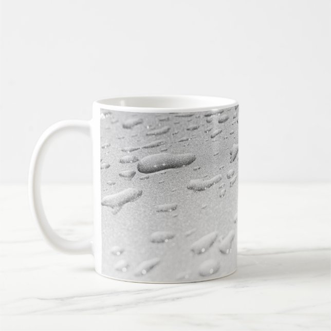 Caneca De Café Abstract Water Droplets on Metallic Surface Textur (Esquerda)