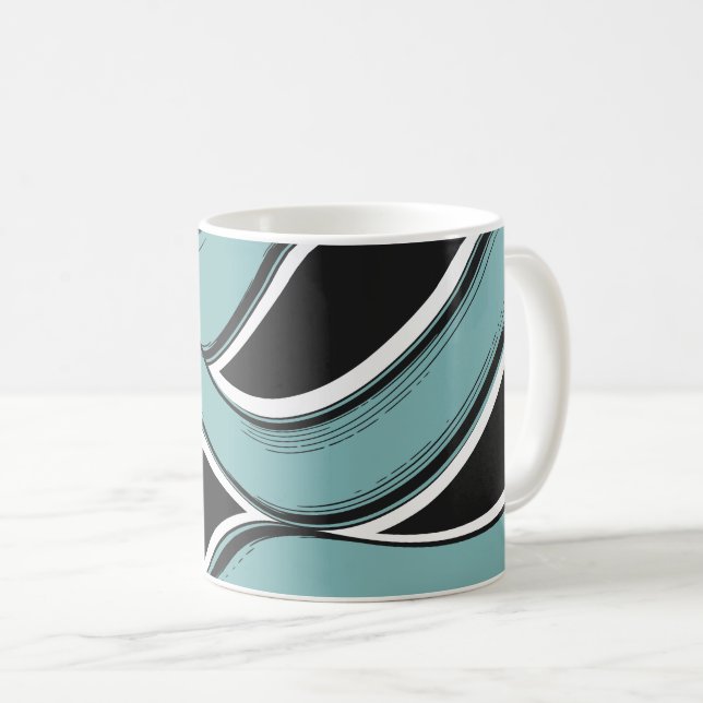 Caneca De Café Abstract Wavy Teal and Black Flow Design (Frente Esquerda)