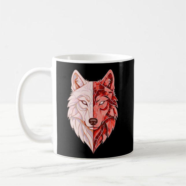 Caneca De Café Abstract Wolf Identity – Dual Self Symbolic Art (Esquerda)