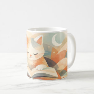 Caneca de Café Abstrata Gata Cozy Bookish – Pastel