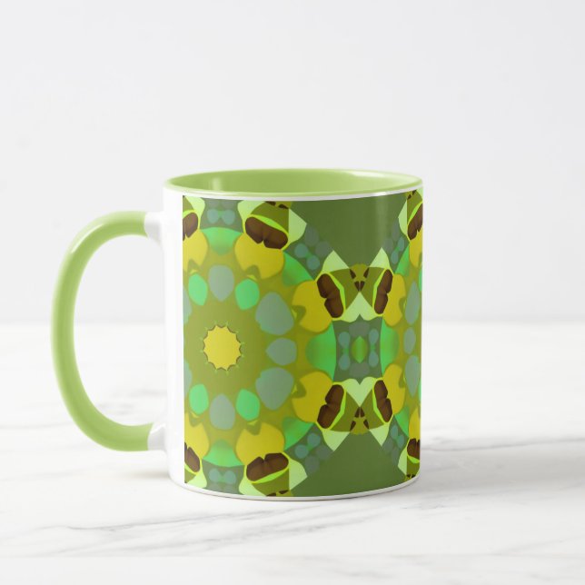 Caneca de Café Abstrata Verde e Dourada (Esquerda)