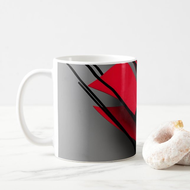 Caneca de Café Abstrata Vermelha e Preta Moderna (Com Donut)