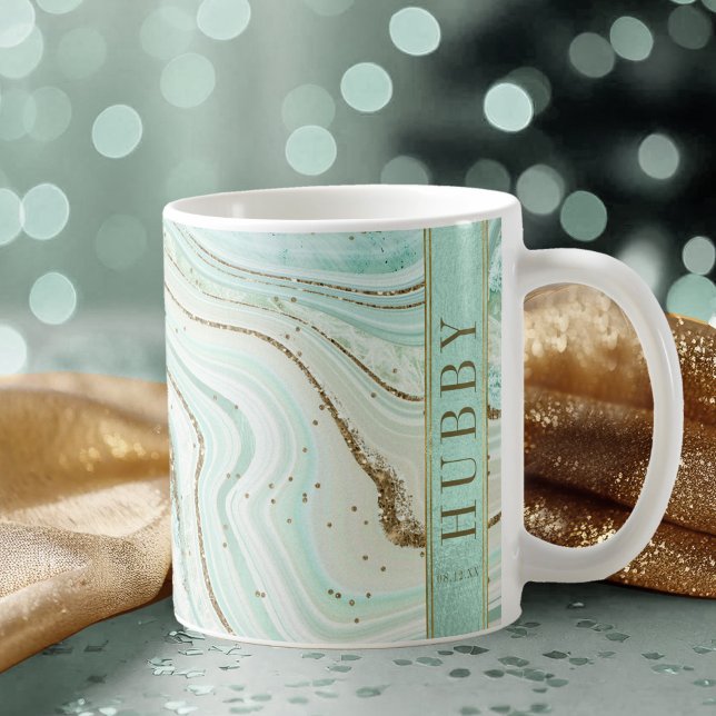 Caneca De Café Abstrato Agate Wedding Mint ID827 (Criador carregado)
