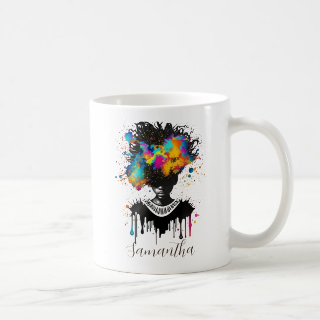 Caneca De Café Abstrato Artista Afro Mulher | Preto e branco (Direita)