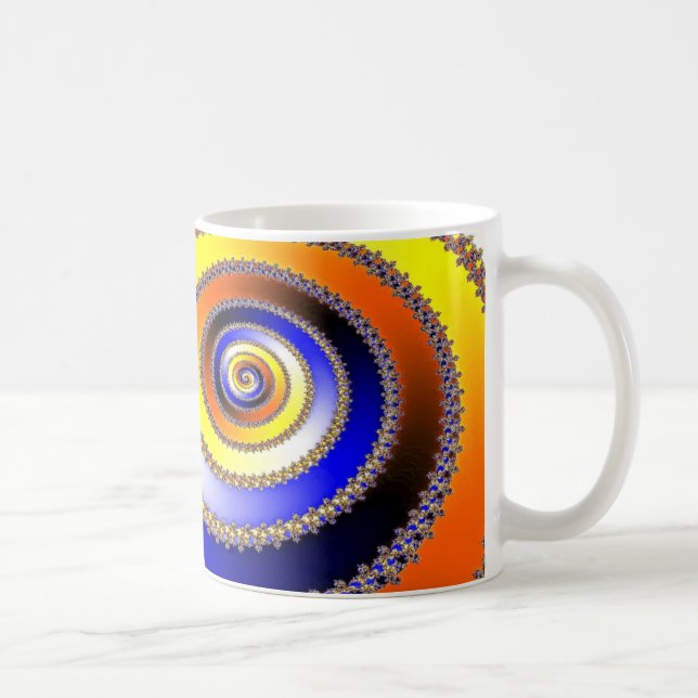 Caneca De Café Abstrato ARTs - Azul espiral amarelo (Direita)