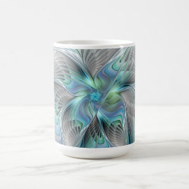 Caneca De Café Abstrato Azul Borboleta Verde Fantasia Arte Fracta