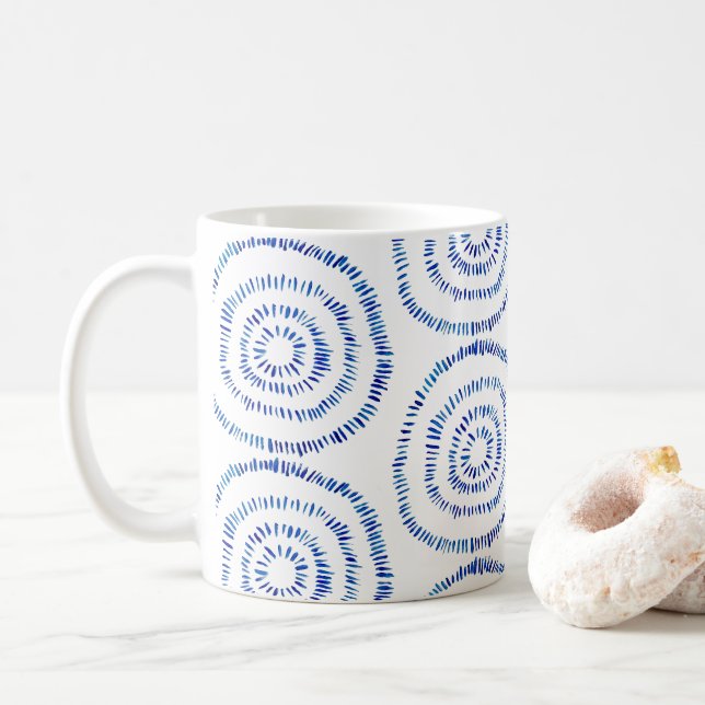 Caneca De Café Abstrato Azul, Círculo de Brucela Costeira (Com Donut)