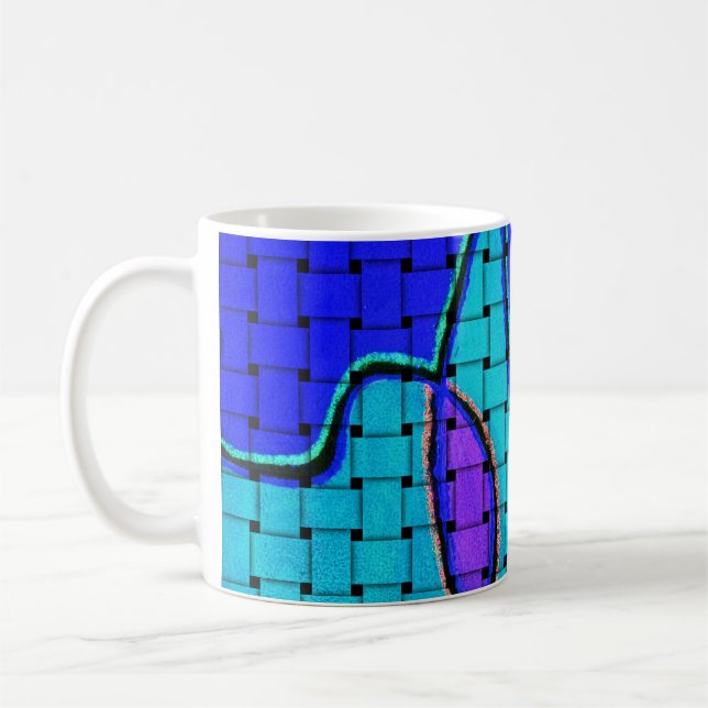 Caneca De Café Abstrato azul francês com textura tecida (Esquerda)