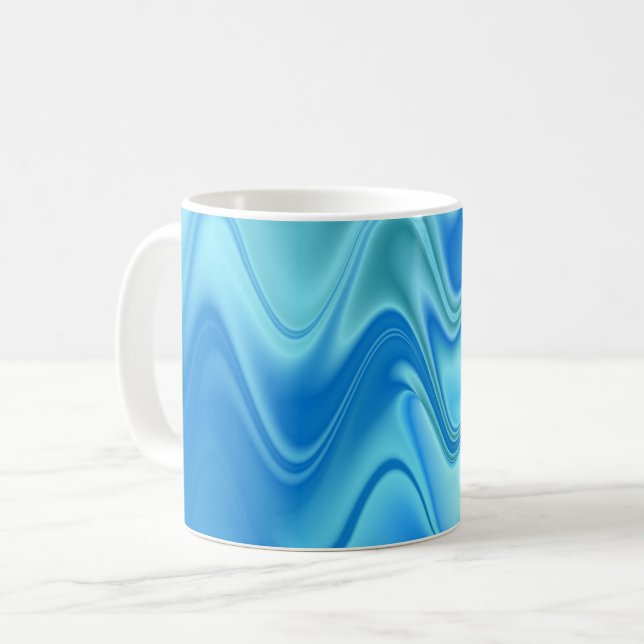 Caneca De Café Abstrato Azul Ondulado (Frente Esquerda)