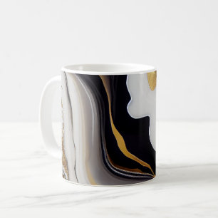 Caneca De Café abstrato branco-abstrato, preto e ouro