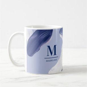 Caneca De Café Abstrato branco azul pintado com a mão moderna tex