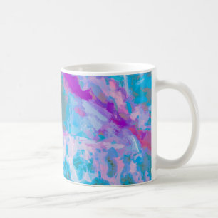 Caneca De Café Abstrato Branco Cor Azul-Rosa Moderna