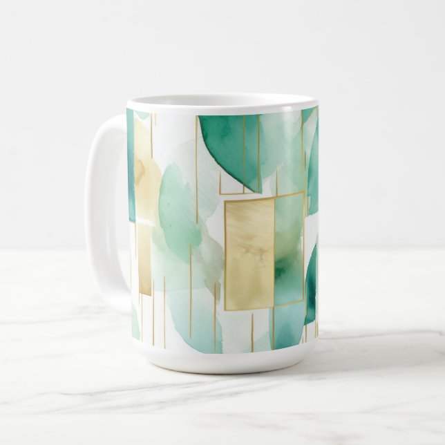 Caneca De Café Abstrato branco Dourado verde (Frente Esquerda)