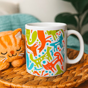 Caneca De Café Abstrato Cat Patterno Whimsical Modern Pet Art