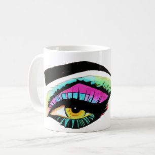 Caneca De Café Abstrato Coloridas, mulheres olheiras, arte de maq