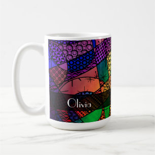 Caneca De Café Abstrato Colorido c/ Texturas, Padrões e Nome 2