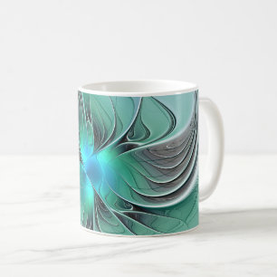 Caneca De Café Abstrato com Arte Fractal Azul, Moderna