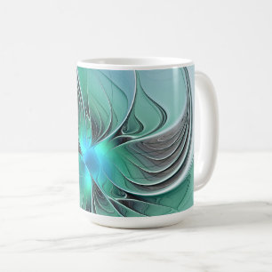 Caneca De Café Abstrato com Arte Fractal Azul, Moderna