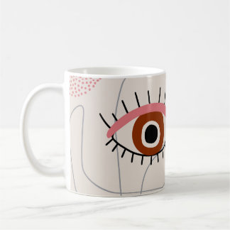 Caneca De Café Abstrato com olho, linhas, pontos e decoração