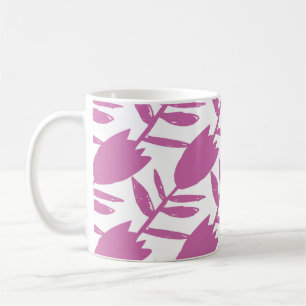 Caneca De Café Abstrato cor-de-rosa, flores azuis, com um padrão