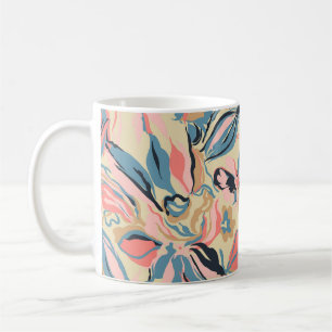 Caneca De Café Abstrato: creme floral geométrico.