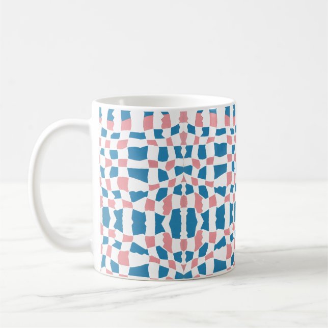 Caneca De Café Abstrato da placa de verificação azul-rosa do moni (Esquerda)