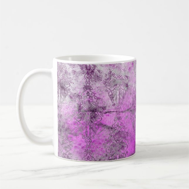Caneca De Café Abstrato Damask Pink Impressão (Esquerda)