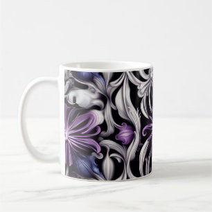 Caneca De Café Abstrato de Arte com Flor Roxo e Leve