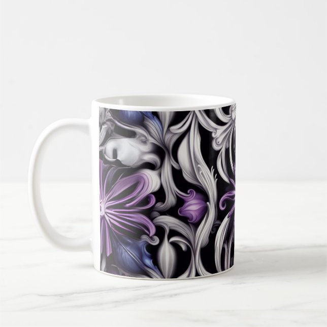 Caneca De Café Abstrato de Arte com Flor Roxo e Leve (Esquerda)