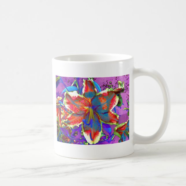 Caneca De Café Abstrato de Elegante flor azul retrógrada (Direita)