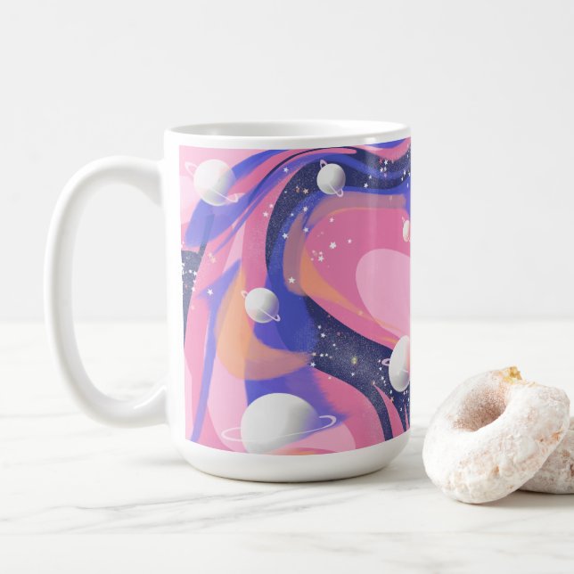 Caneca De Café Abstrato de espiral espacial exterior rosa e roxa (Com Donut)