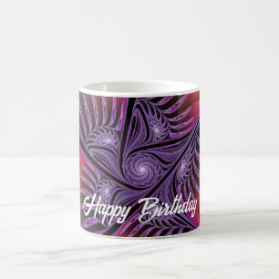 Caneca De Café Abstrato de Fantasia Colorida Fractal Roxo