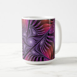 Caneca De Café Abstrato de Fantasia Colorida Fractal Roxo